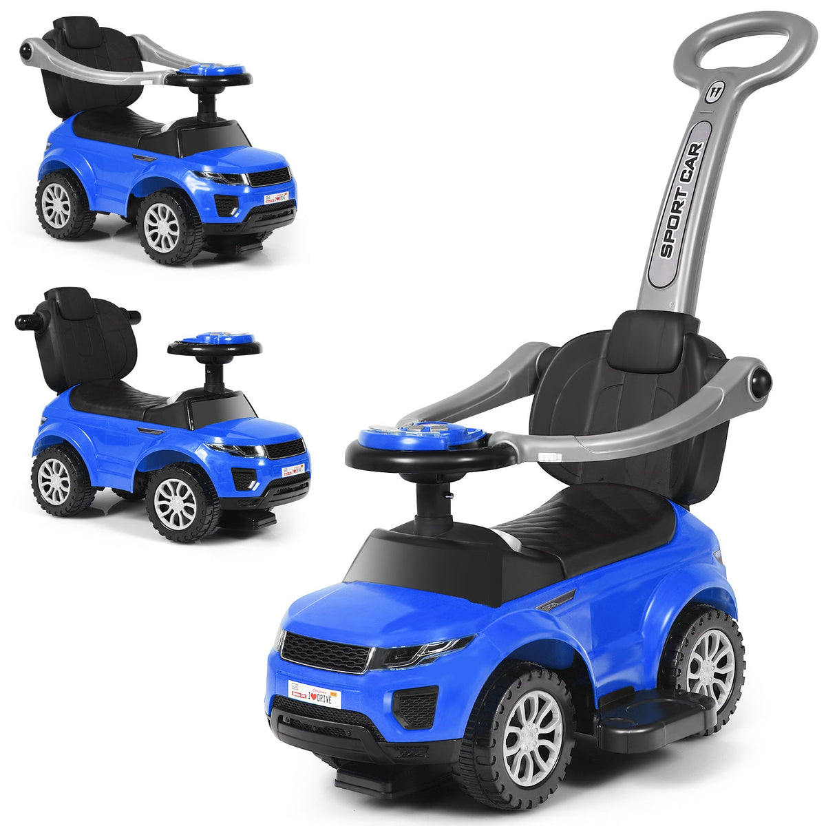 HONEY JOY 3 in 1 Kids Ride On Push Car, Stroller Sliding Walking Car with Horn, Music, Light