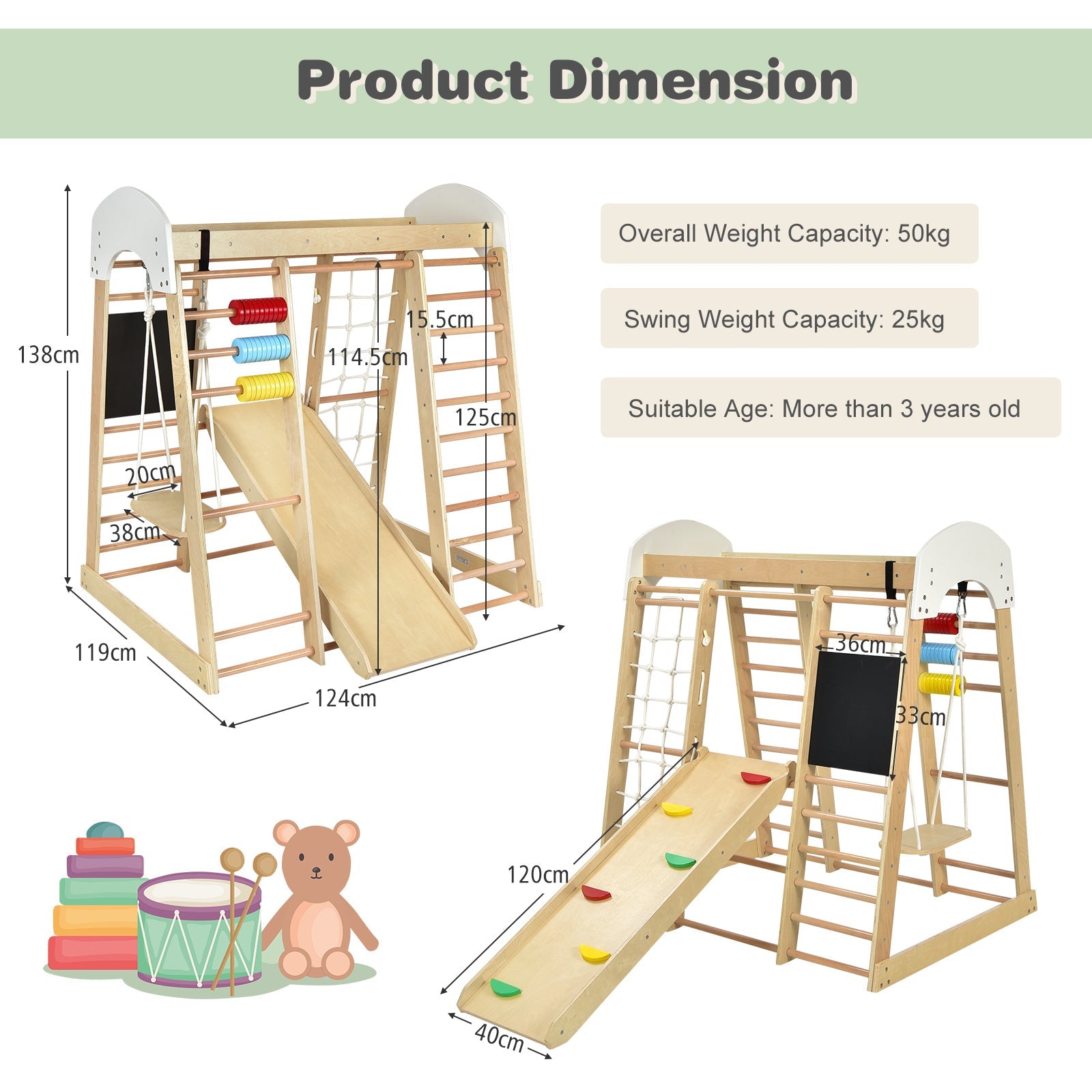 8 in 1 Climbing Toy Set for Toddlers, Wooden Climber Playset