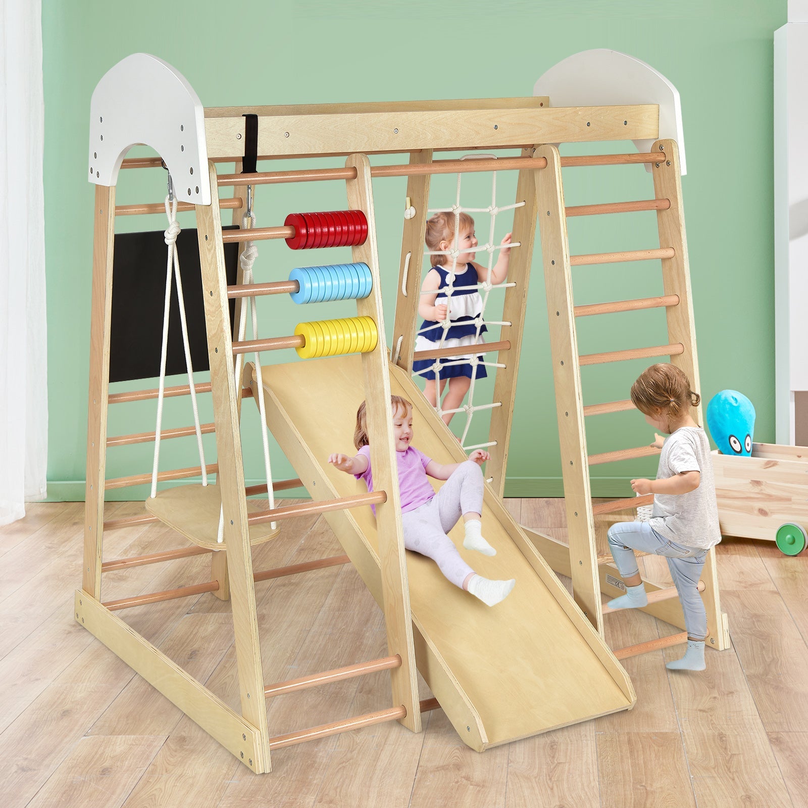 8 in 1 Climbing Toy Set for Toddlers, Wooden Climber Playset