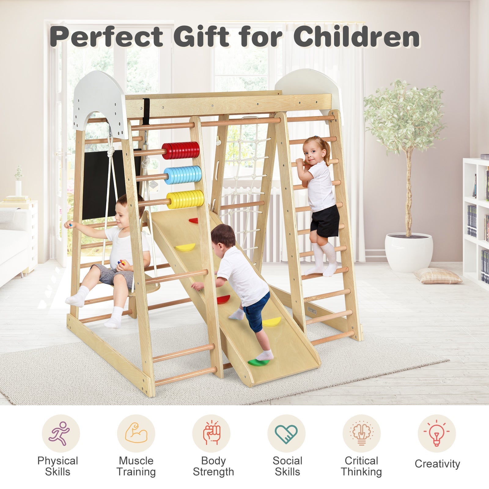 8 in 1 Climbing Toy Set for Toddlers, Wooden Climber Playset