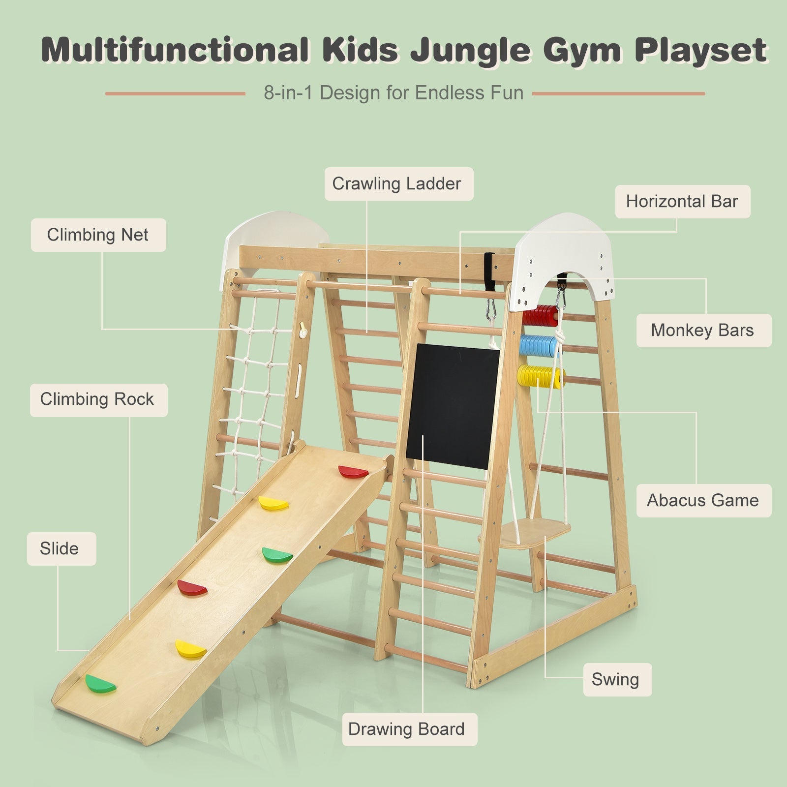 8 in 1 Climbing Toy Set for Toddlers, Wooden Climber Playset