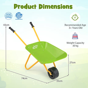 BABY JOY Kids Wheelbarrow, Children Steel Garden Wheelbarrow w/Non-Slip Handle, Wearable Wheels