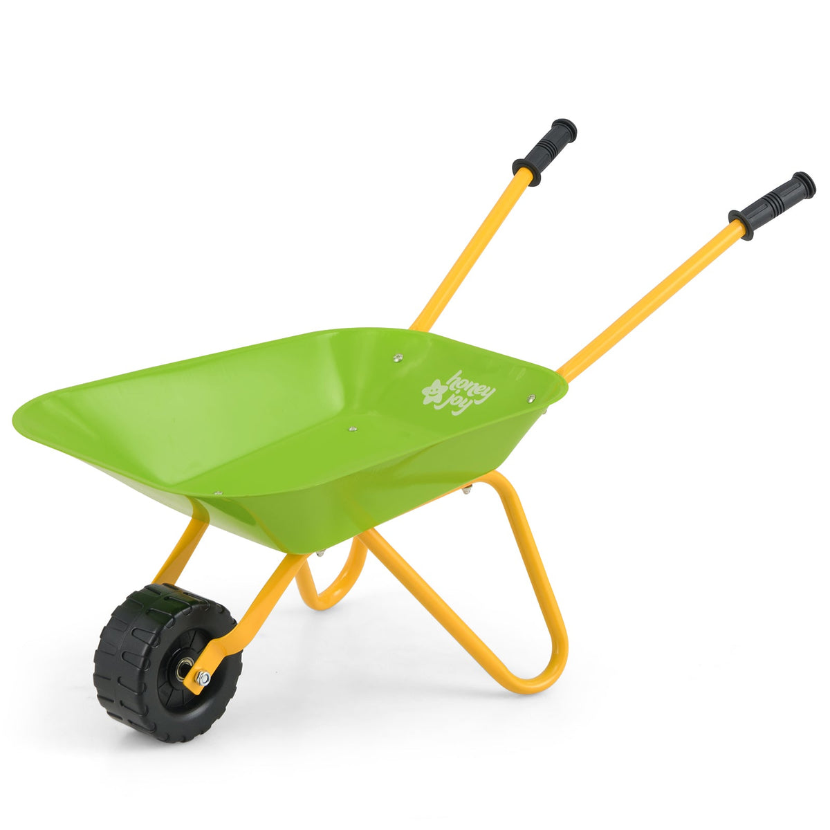 BABY JOY Kids Wheelbarrow, Children Steel Garden Wheelbarrow w/Non-Slip Handle, Wearable Wheels