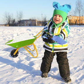 BABY JOY Kids Wheelbarrow, Children Steel Garden Wheelbarrow w/Non-Slip Handle, Wearable Wheels