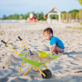 BABY JOY Kids Wheelbarrow, Children Steel Garden Wheelbarrow w/Non-Slip Handle, Wearable Wheels