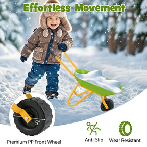 BABY JOY Kids Wheelbarrow, Children Steel Garden Wheelbarrow w/Non-Slip Handle, Wearable Wheels