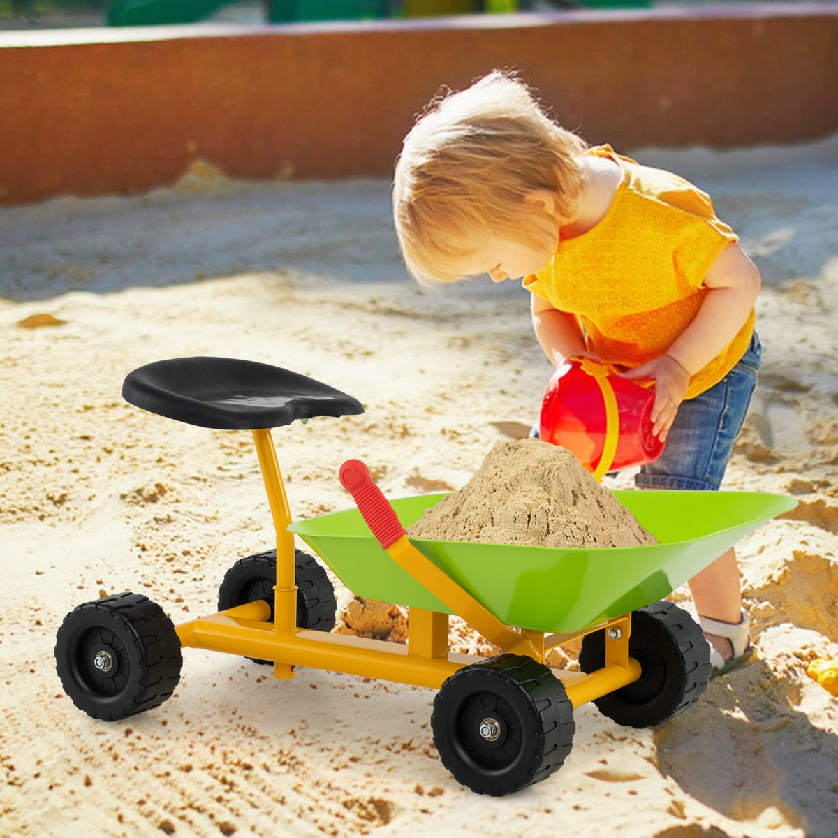 Outdoor Sandbox Toy with Controllable Shovel and 4 Wheels