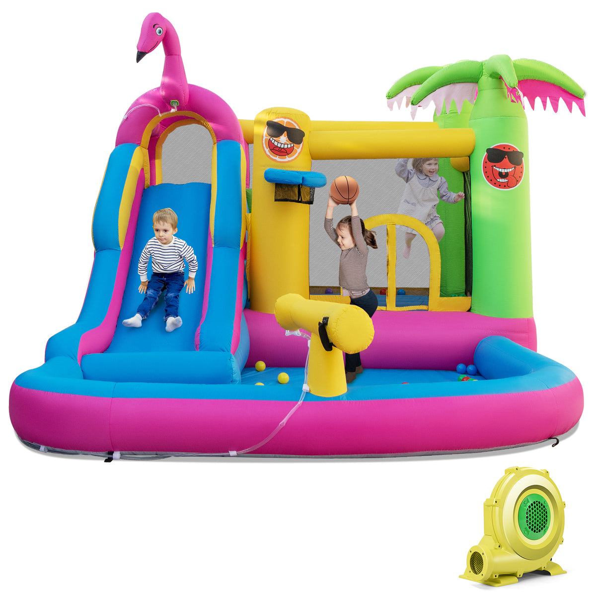 Hikidspace Inflatable Bounce Castle Long Water Slide with 735W Blower
