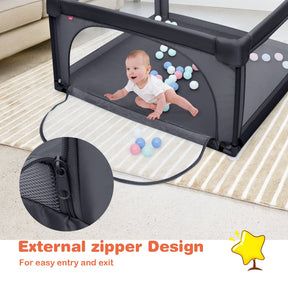 BABY JOY Baby Playpen Large Play Activity Center for Babies w/50 Balls, 2 Pull Rings