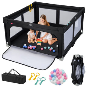 Baby Playpen 150 x 150 cm, BPA-Free Foldable Toddlers Safety Fence Play Yard with Zipper Gate
