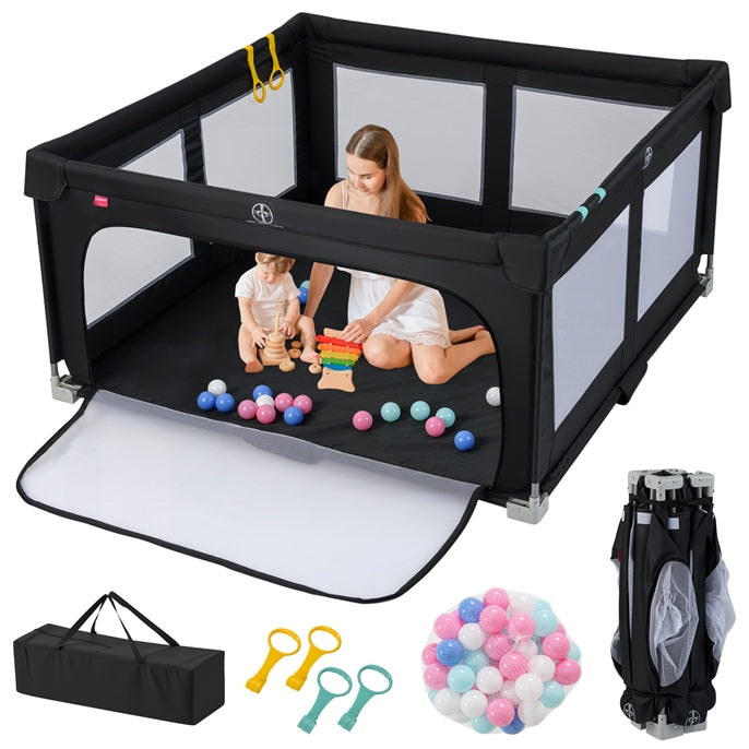 Baby Playpen 150 x 150 cm, BPA-Free Foldable Toddlers Safety Fence Play Yard with Zipper Gate