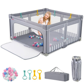 Baby Playpen 150 x 150 cm, BPA-Free Foldable Toddlers Safety Fence Play Yard with Zipper Gate