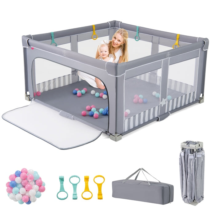 Baby Playpen 150 x 150 cm, BPA-Free Foldable Toddlers Safety Fence Play Yard with Zipper Gate