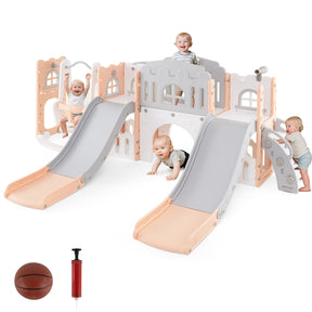 10 in 1 Toddler Swing and Slide Set, Kids Double Slides and Climber Playset