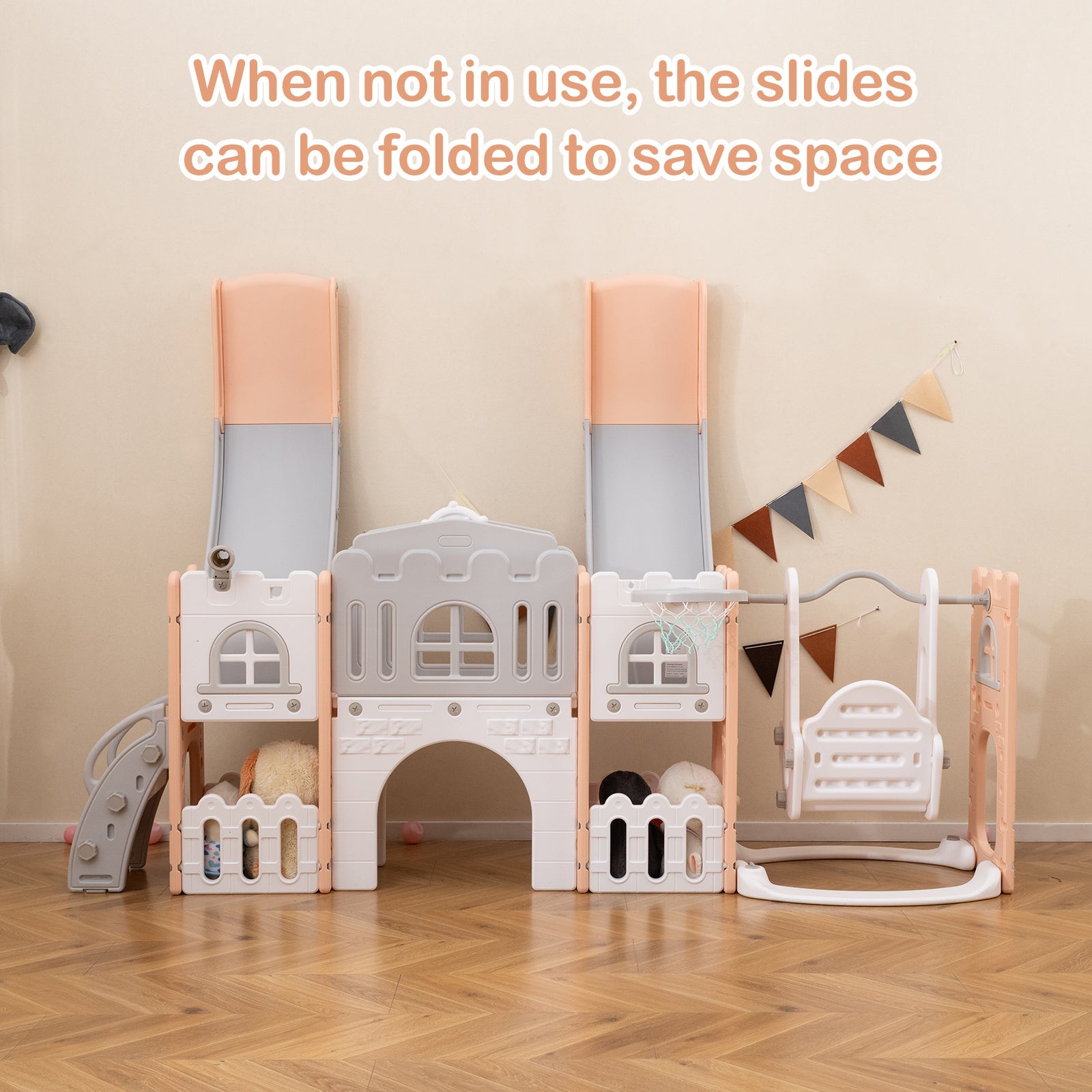 10 in 1 Toddler Swing and Slide Set, Kids Double Slides and Climber Playset