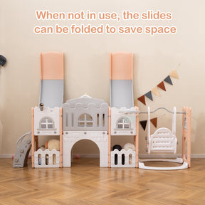 10 in 1 Toddler Swing and Slide Set, Kids Double Slides and Climber Playset