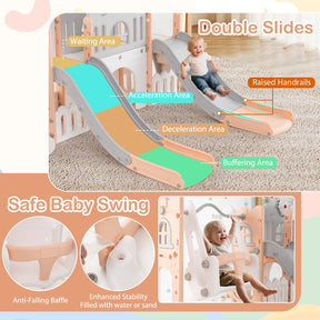 10 in 1 Toddler Swing and Slide Set, Kids Double Slides and Climber Playset