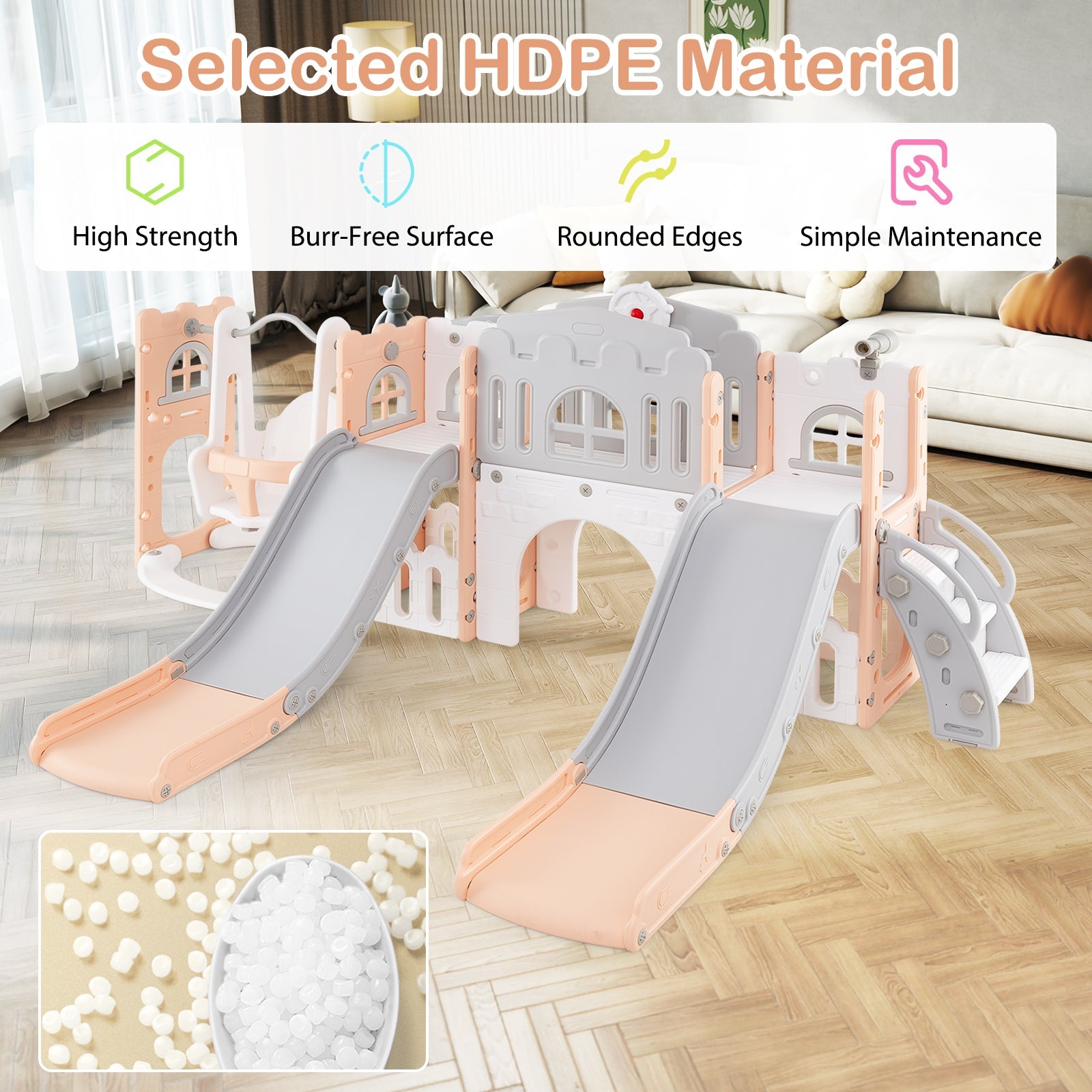 10 in 1 Toddler Swing and Slide Set, Kids Double Slides and Climber Playset