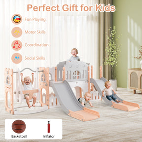 10 in 1 Toddler Swing and Slide Set, Kids Double Slides and Climber Playset