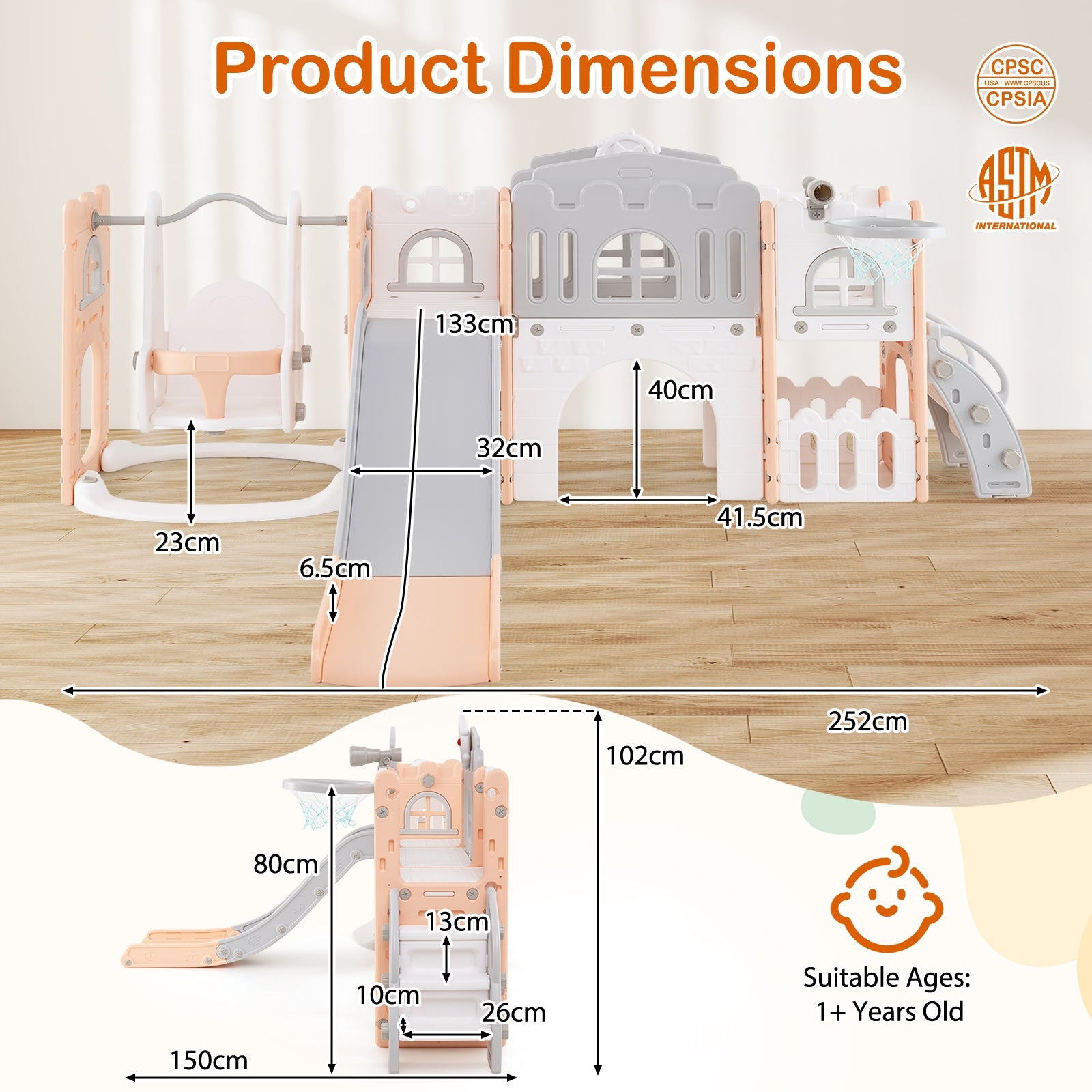 10 in 1 Toddler Swing and Slide Set, Baby Indoor Playground for Ages 1+ Years Old