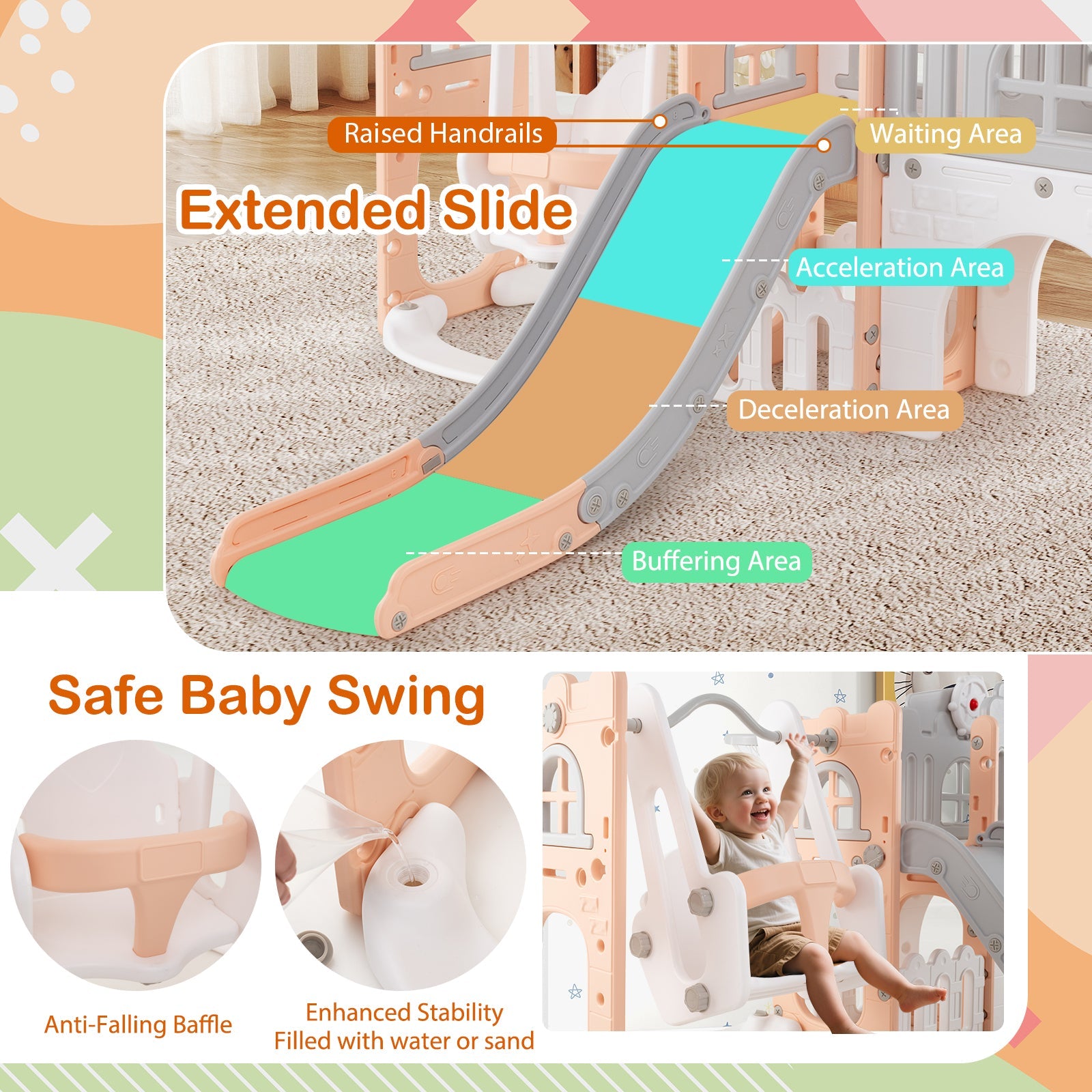 10 in 1 Toddler Swing and Slide Set, Baby Indoor Playground for Ages 1+ Years Old