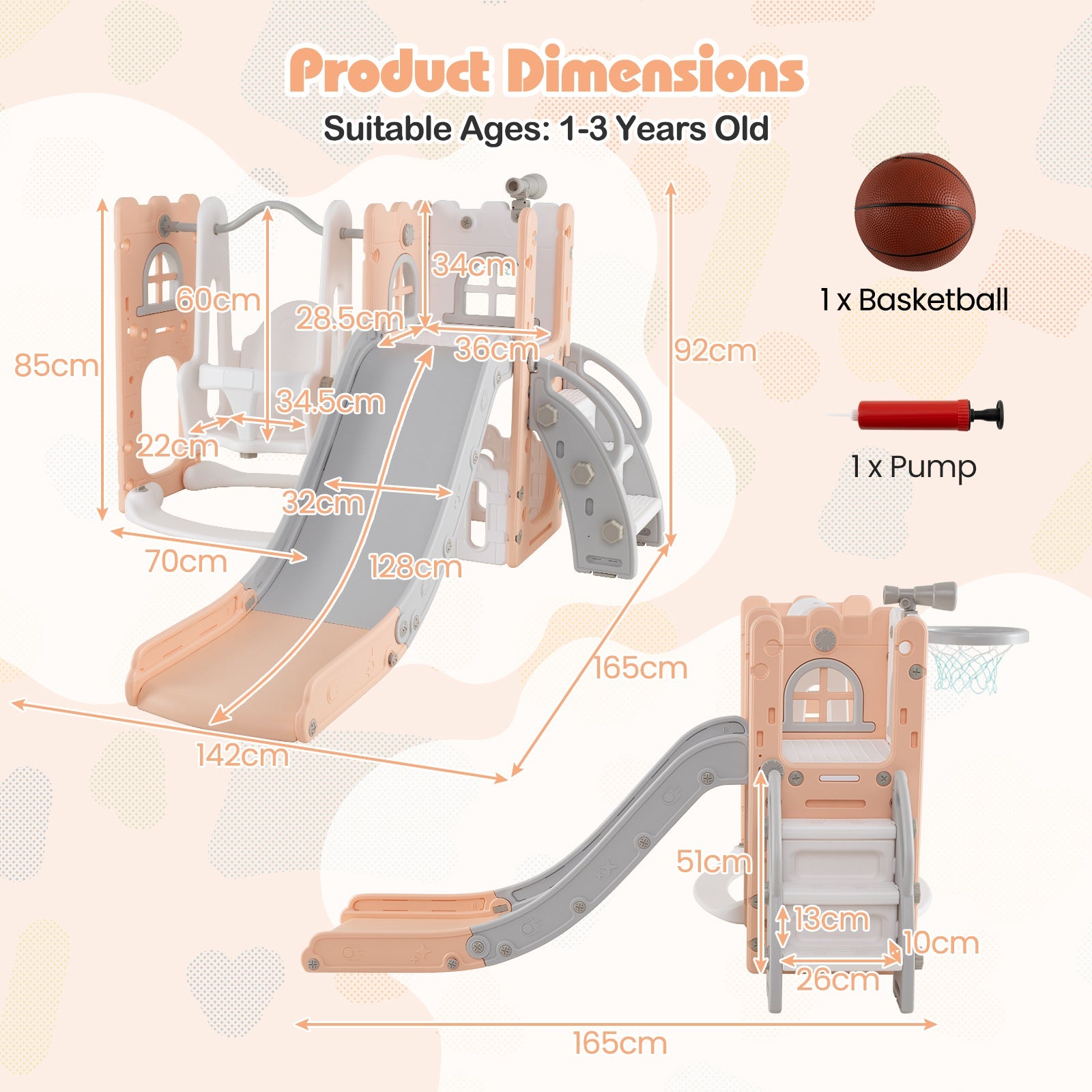 Baby Joy 7-in-1 L-Shaped Toddler Swing and Slide Set w/ Water Sand Filled Base