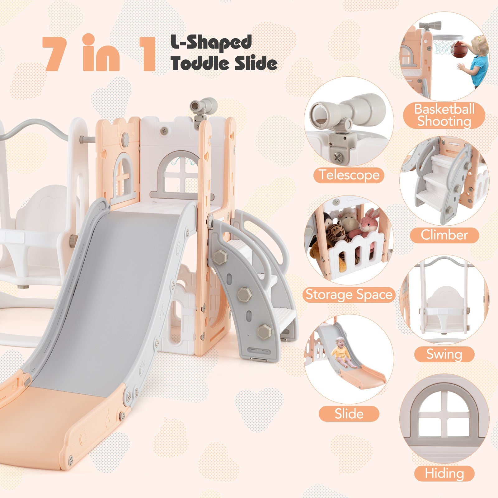 7 in 1 L-shaped Toddler Swing and Slide Set