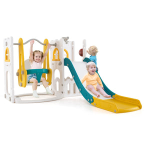 Baby Joy 7-in-1 L-Shaped Toddler Swing and Slide Set w/ Water Sand Filled Base