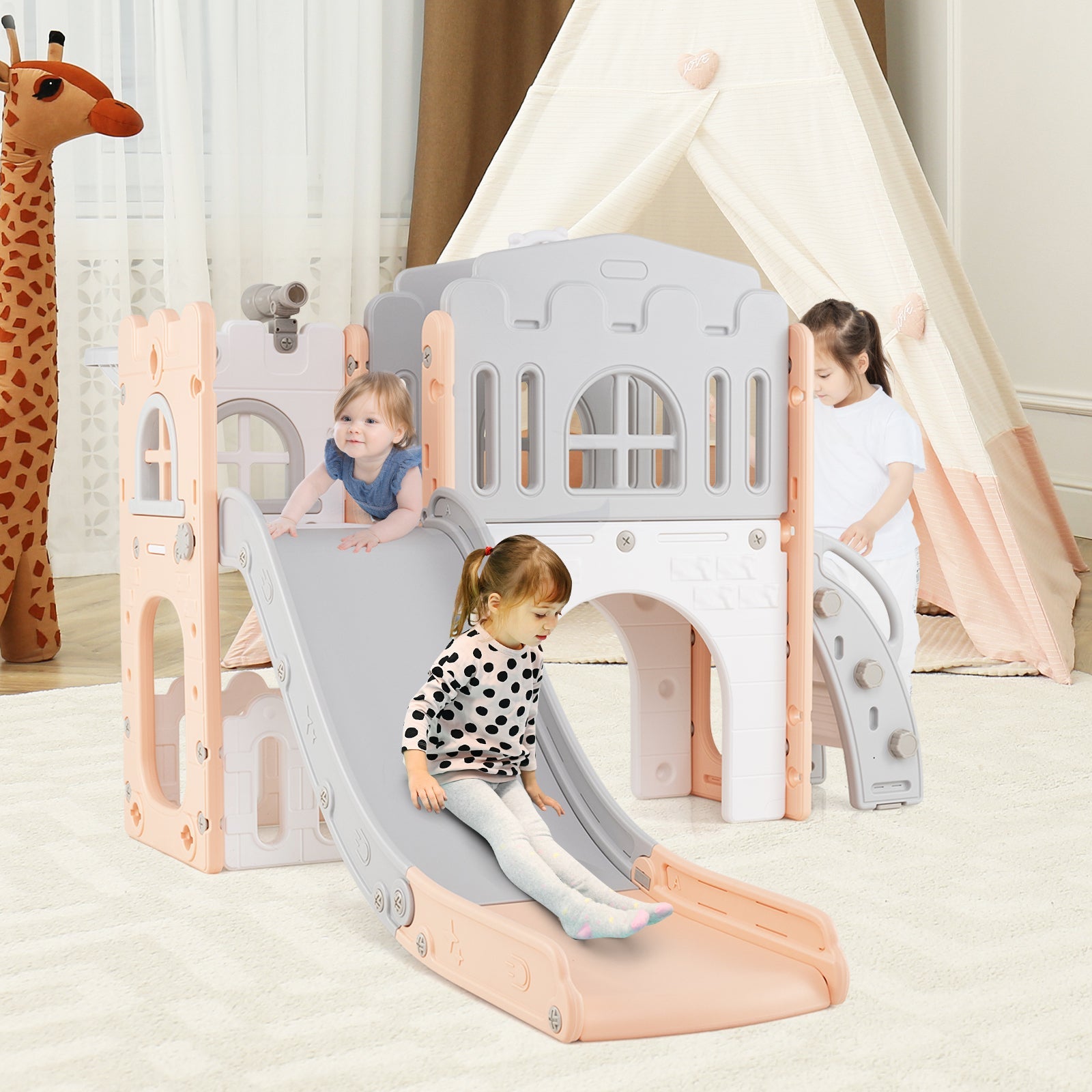 9 in 1 Toddler Slide, L Shaped Kids Slide and Climber Playset