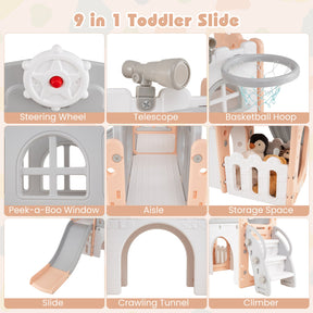 9 in 1 Toddler Slide, L Shaped Kids Slide and Climber Playset