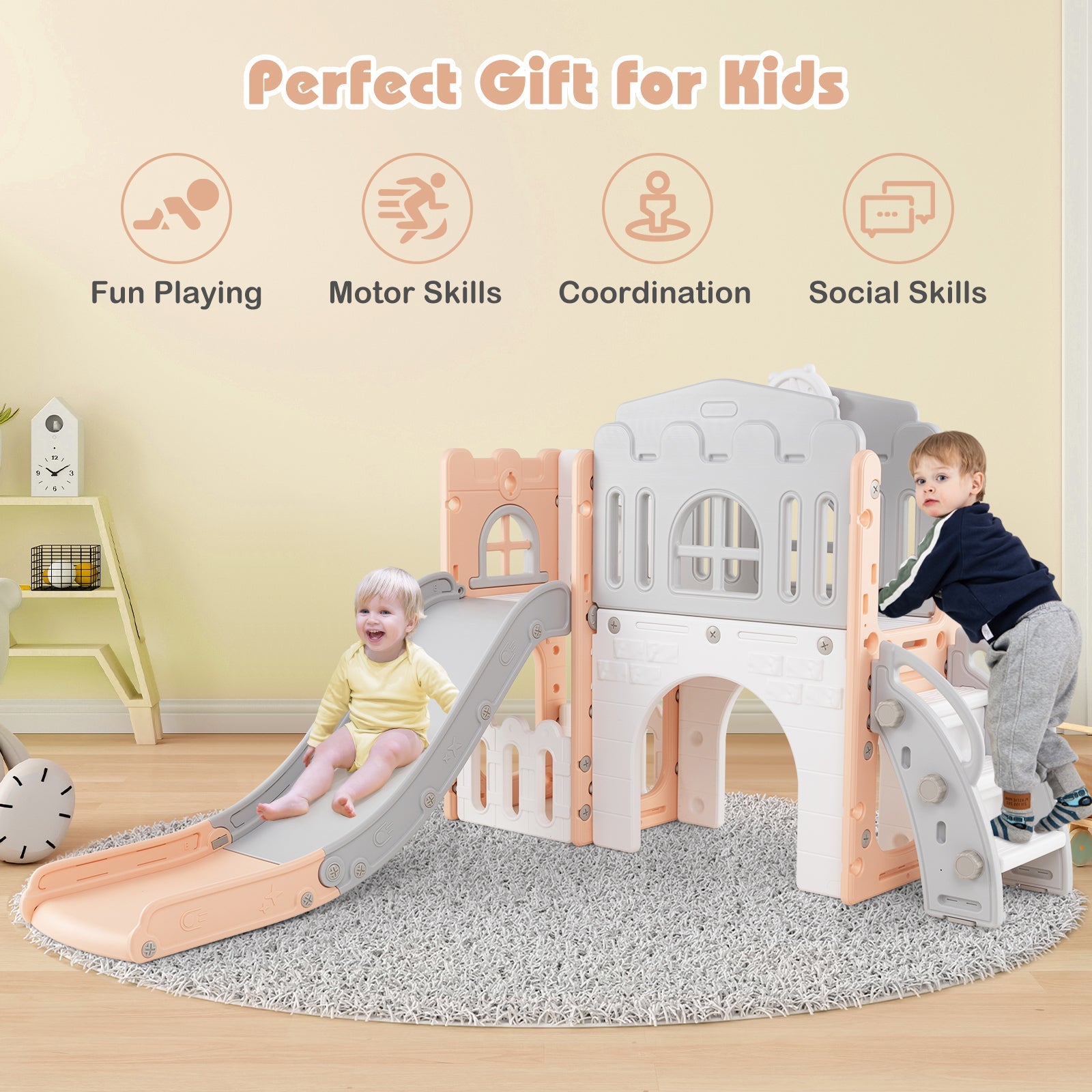 9 in 1 Toddler Slide, L Shaped Kids Slide and Climber Playset