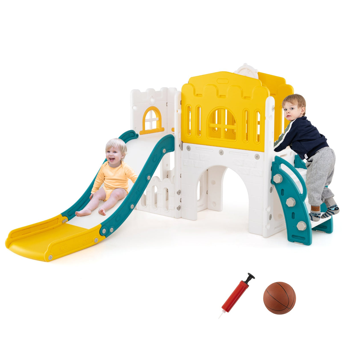 9 in 1 Toddler Slide, L Shaped Kids Slide and Climber Playset