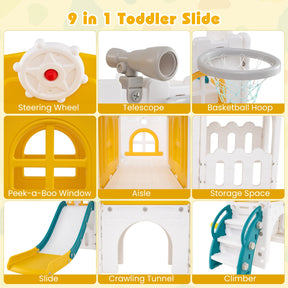9 in 1 Toddler Slide, L Shaped Kids Slide and Climber Playset