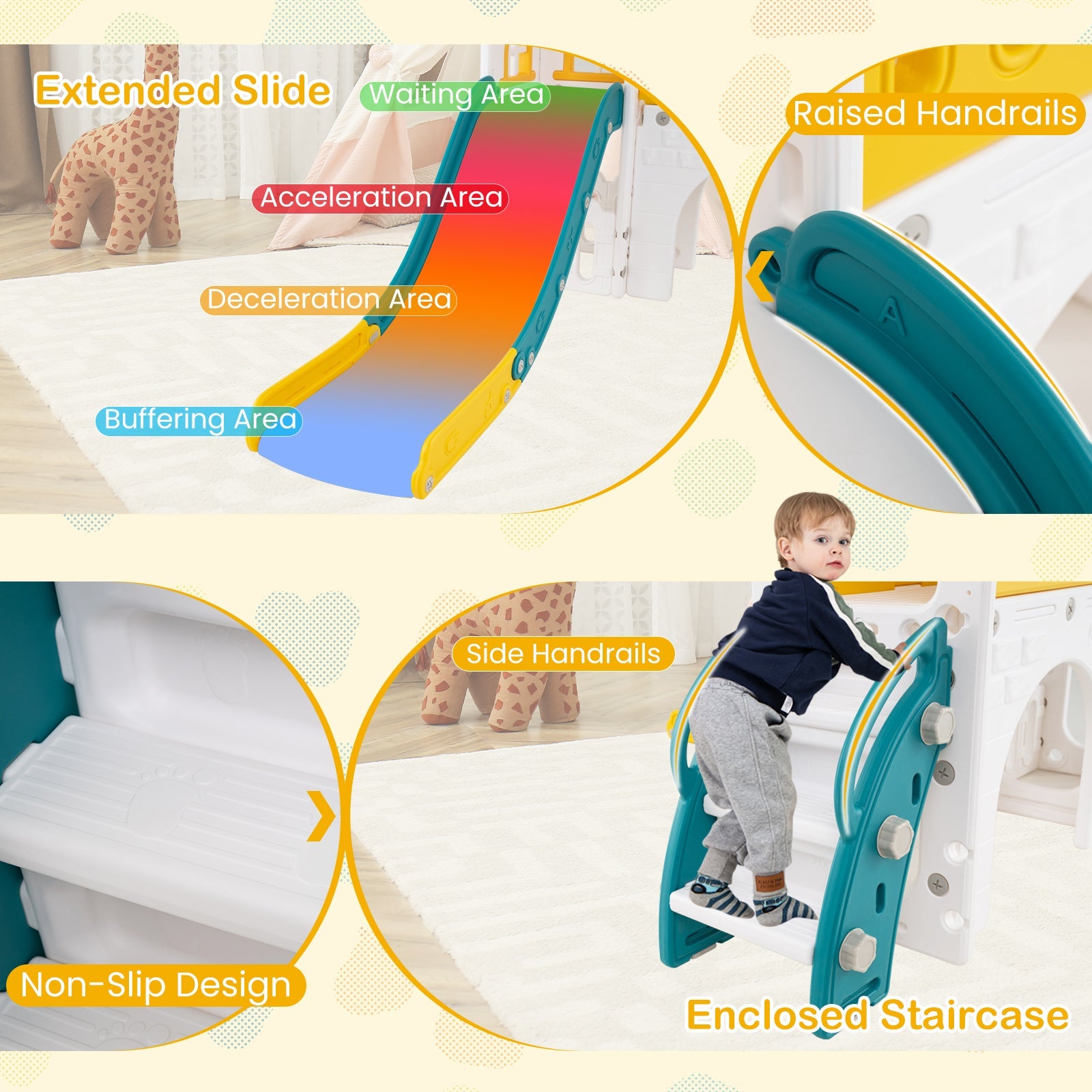9 in 1 Toddler Slide, L Shaped Kids Slide and Climber Playset