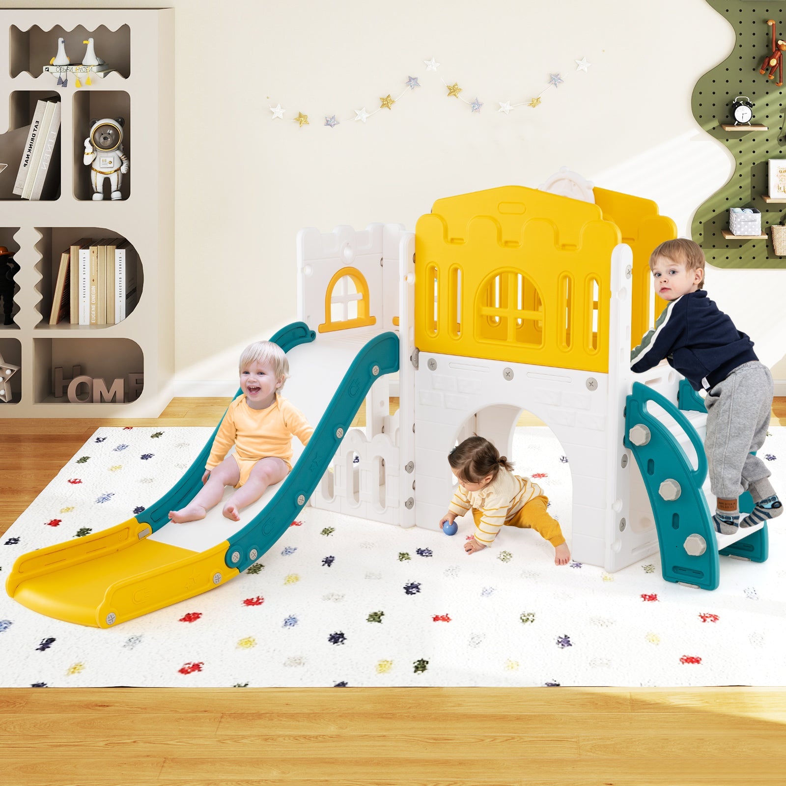 9 in 1 Toddler Slide, L Shaped Kids Slide and Climber Playset