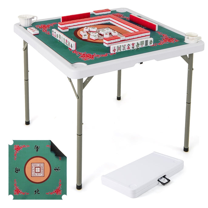 Giantex 90cm Folding Mahjong Table, 4 Player Game Card Table w/Cup Holders & Smooth Felt Mat