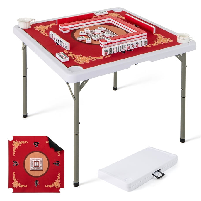 Giantex 90cm Folding Mahjong Table, 4 Player Game Card Table w/Cup Holders & Smooth Felt Mat