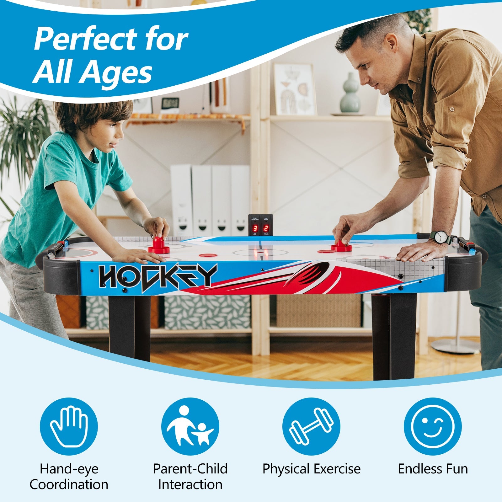 Air Hockey Table, Indoor Hockey Game Table w/LED Scoreboard