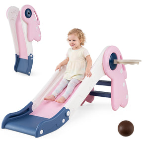 3 in 1 Toddler Slide Set, Baby Slide Climber Playset with Basketball Hoop and Basketball