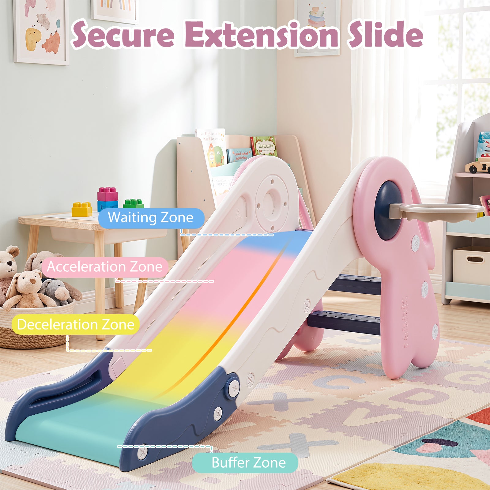 3 in 1 Toddler Slide Set, Baby Slide Climber Playset with Basketball Hoop and Basketball