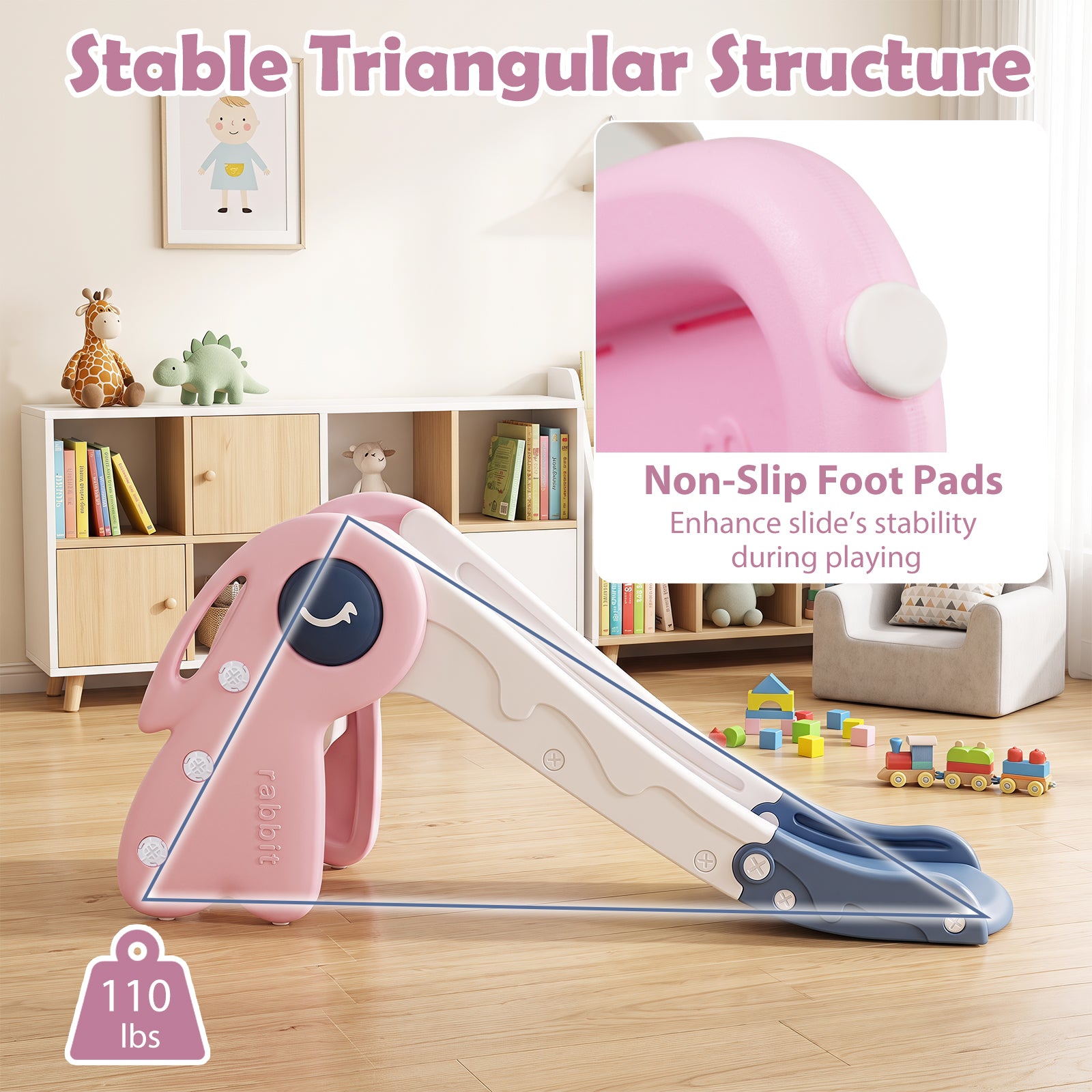 3 in 1 Toddler Slide Set, Baby Slide Climber Playset with Basketball Hoop and Basketball