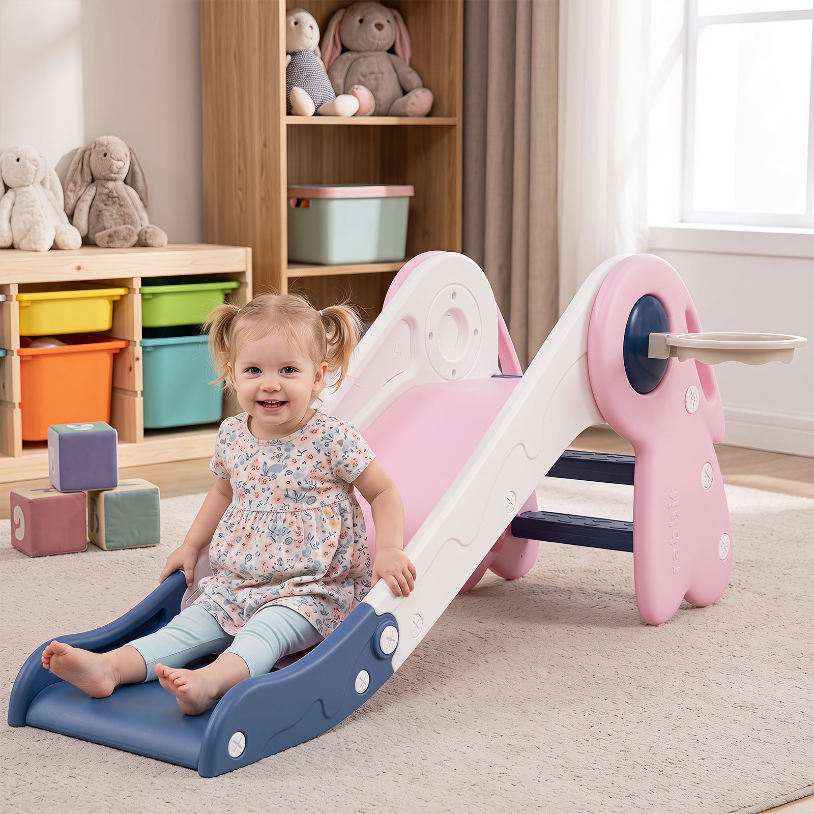 3 in 1 Toddler Slide Set, Baby Slide Climber Playset with Basketball Hoop and Basketball
