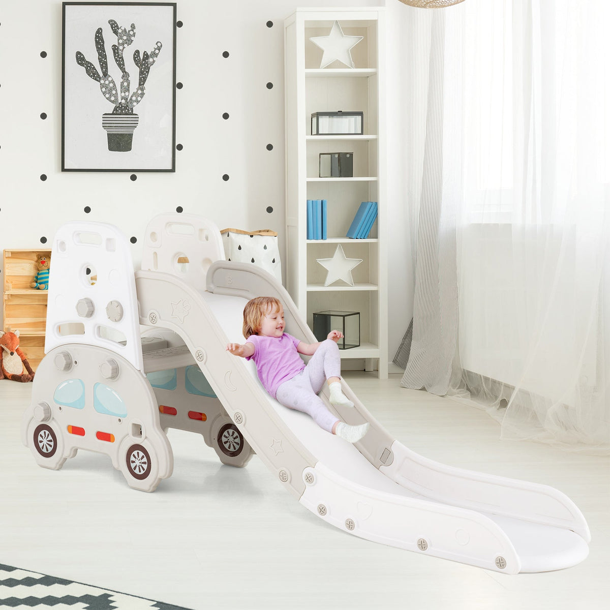 5 in 1 Convertible Kids Slide Set, Double-Sided Magnetic Dry Erase & Building Block Board