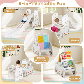5 in 1 Convertible Toddler Slide Set, Kids Art Easel with Stool