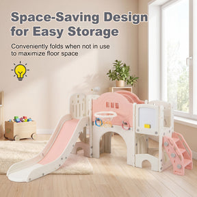 10 in 1 Toddler Slide Set, Kids Slide and Climber Playset w/Whiteboard, Telescope, Ring Toss