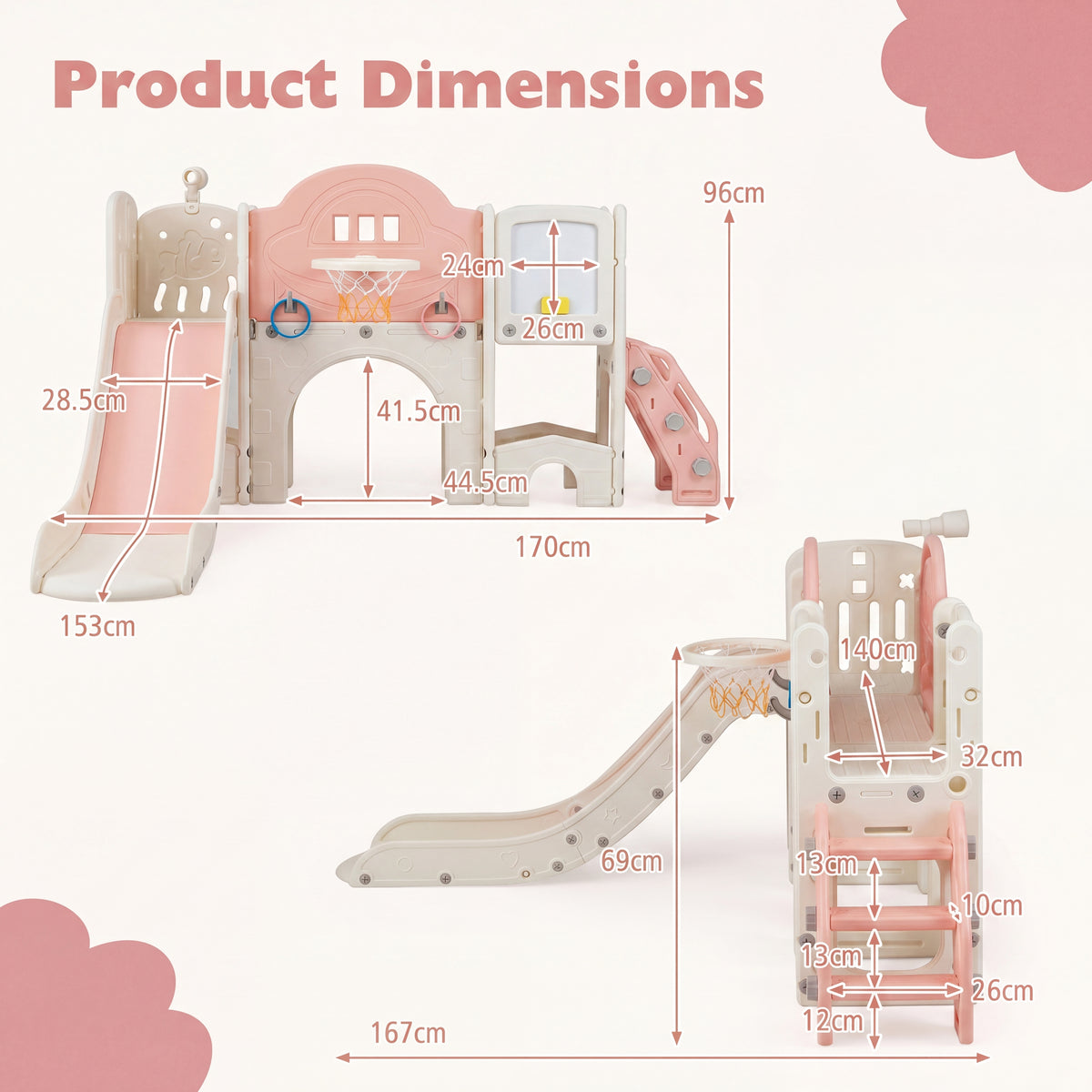 10 in 1 Toddler Slide Set, Kids Slide and Climber Playset w/Whiteboard, Telescope, Ring Toss