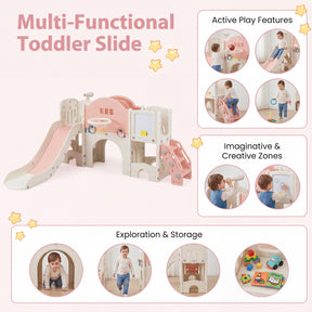 10 in 1 Toddler Slide Set, Kids Slide and Climber Playset w/Whiteboard, Telescope, Ring Toss