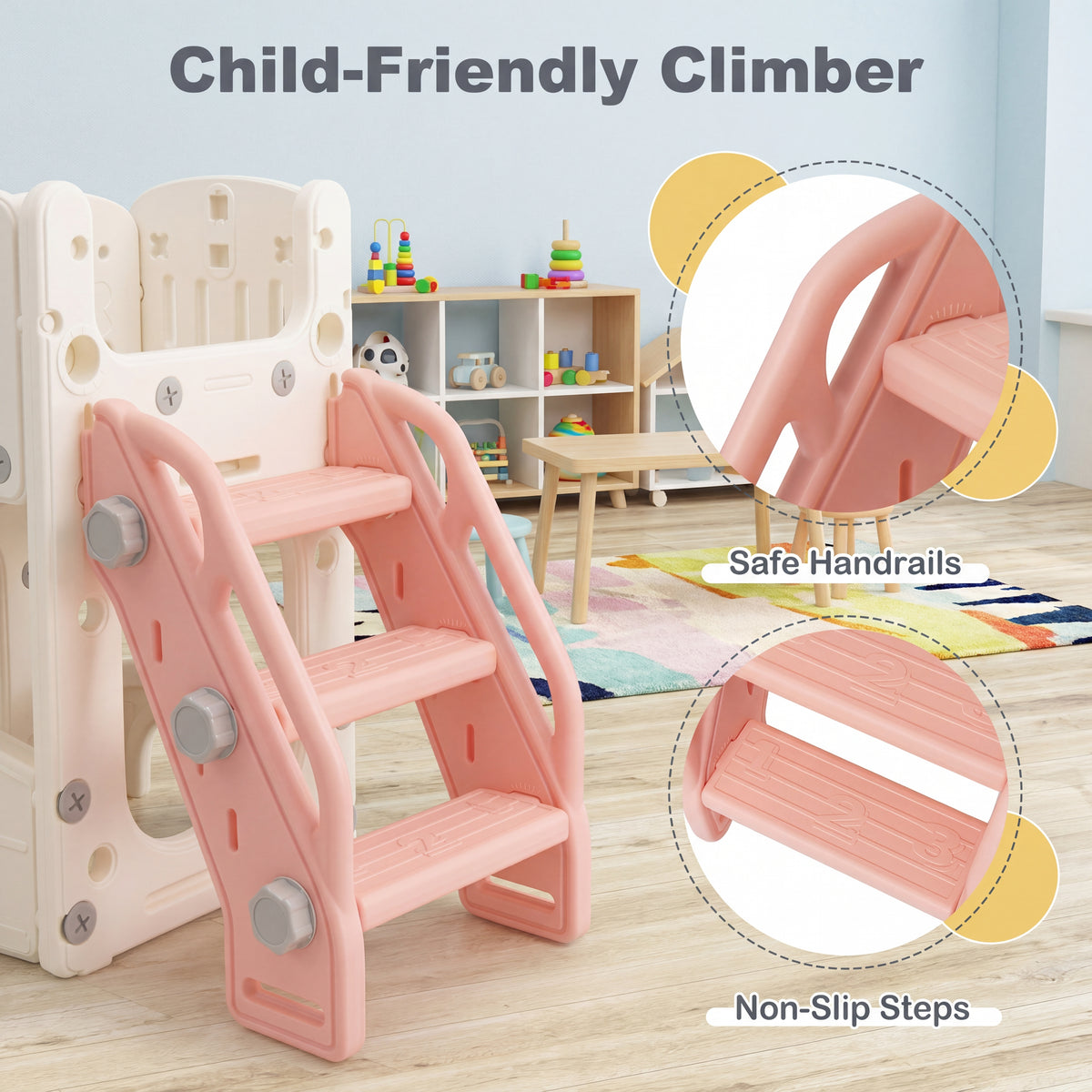 10 in 1 Toddler Slide Set, Kids Slide and Climber Playset w/Whiteboard, Telescope, Ring Toss