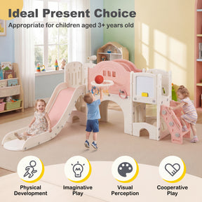 10 in 1 Toddler Slide Set, Kids Slide and Climber Playset w/Whiteboard, Telescope, Ring Toss