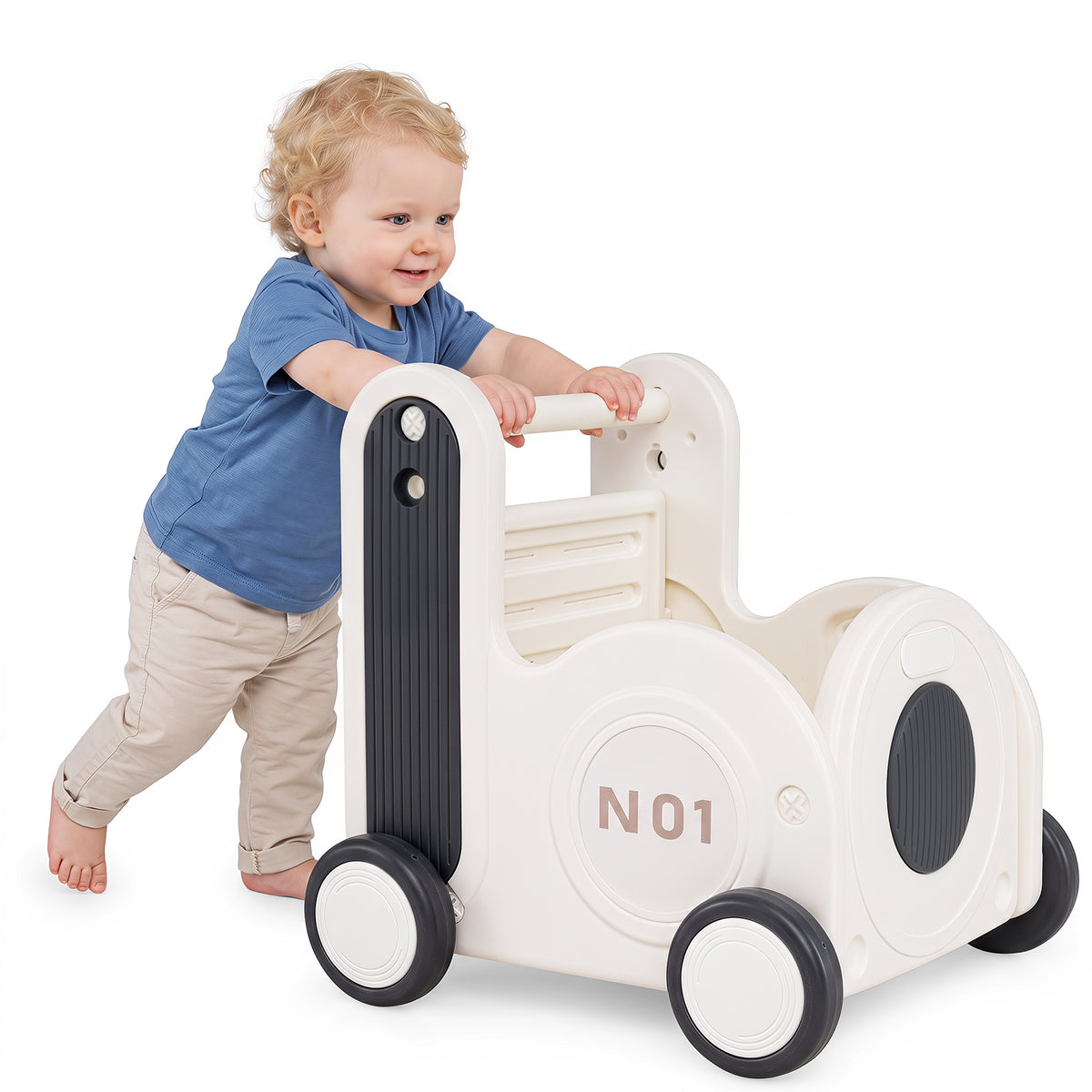 Train-Shaped Toddler Toy Box with Wheels & Flip-up Seat
